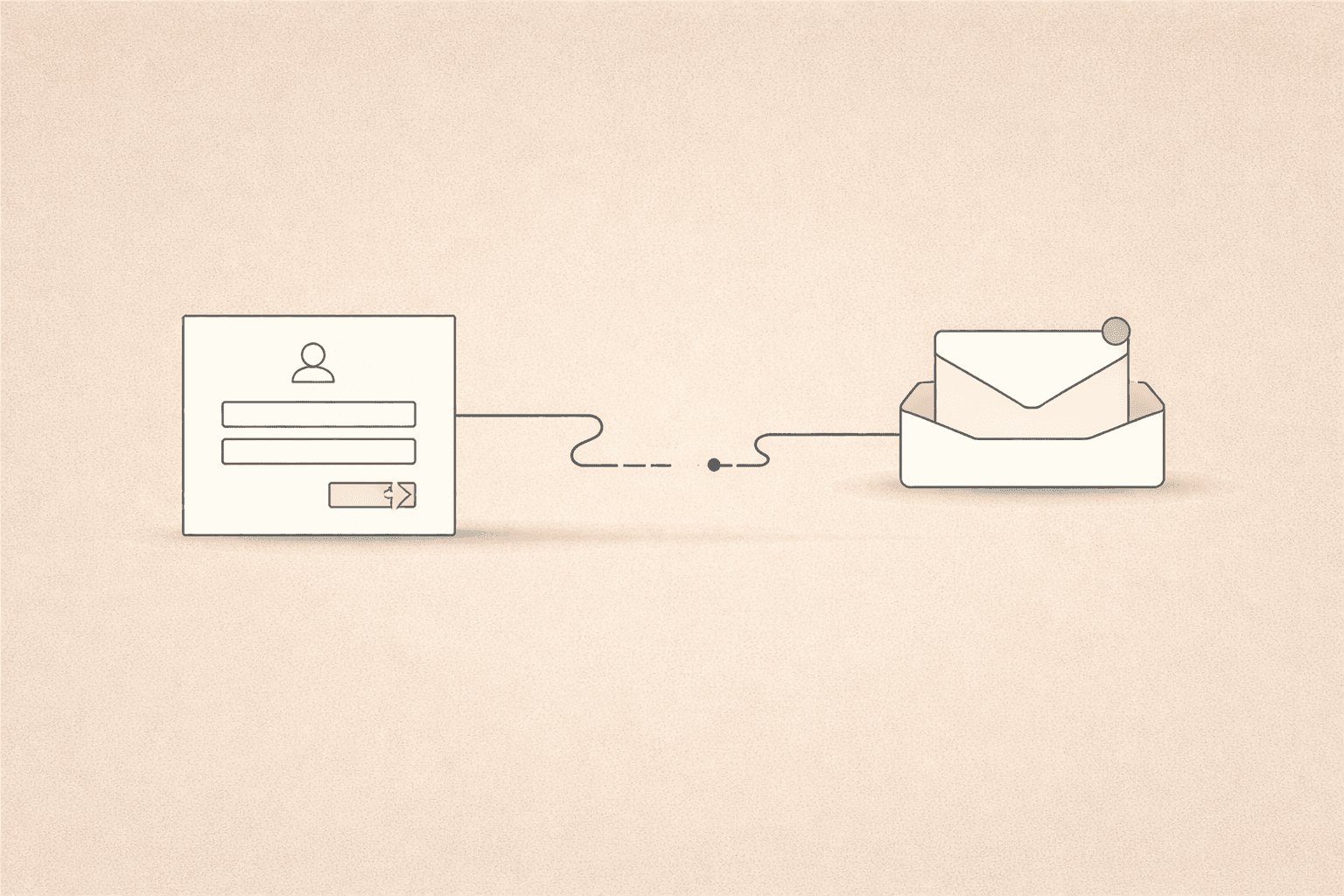 A minimal abstract illustration showing connected business systems coordinating handoff and follow-up.