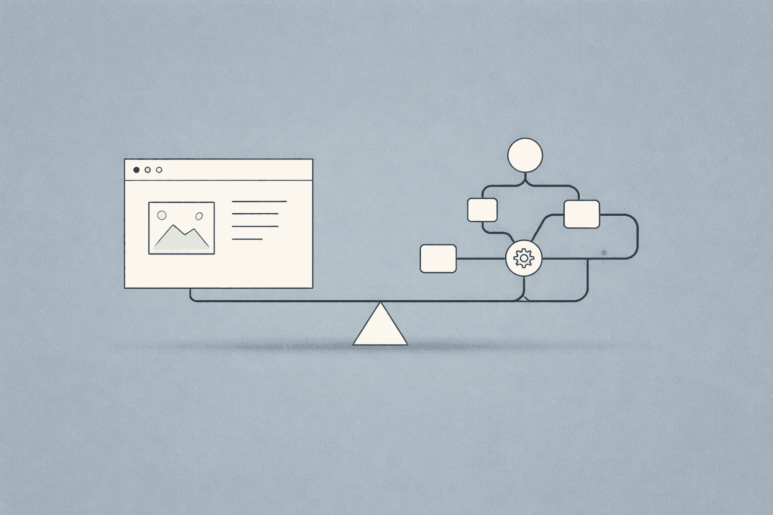 A minimal abstract illustration balancing website presentation and automation workflow systems.